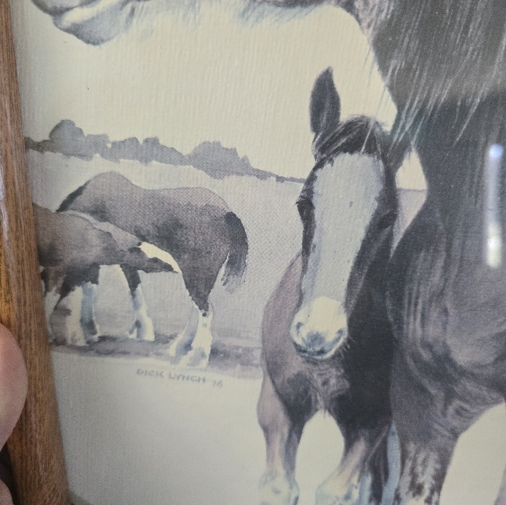 Framed Richard Dick Lynch Pencil Drawing? of Horses 1976 Mom & Fowl - Picture 3 of 8